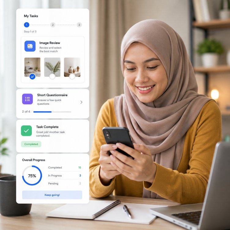 Pengguna melengkapkan aktiviti digital melalui telefon
